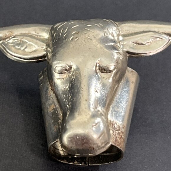 Metal Bull Head Longhorn Bolo Tie Slide Clip Vintage Texas USA - Picture 9 of 10